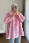 Güpür Detaylı Gofre Tunik  Pembe
