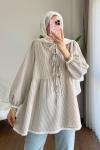Güpür Detaylı Gofre Tunik  Bej