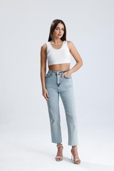 Serpme Taşlı Kesik Paça Jean Kar Yıkama