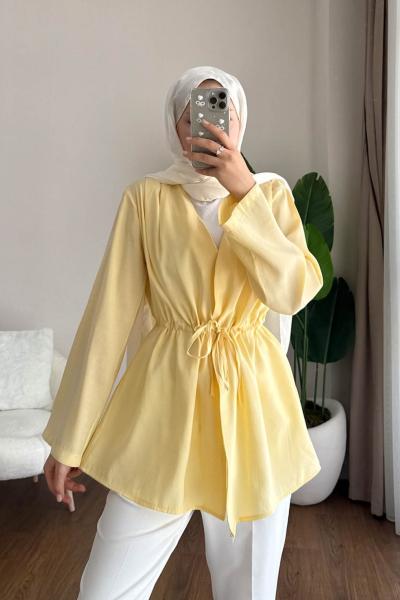 Pile Detaylı Modal Ceket  Sarı