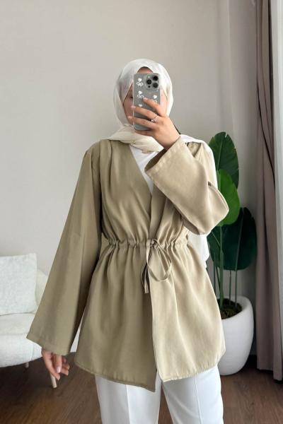 Pile Detaylı Modal Ceket  Çağla Yeşili