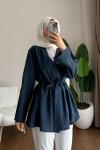 Pile Detaylı Modal Ceket  Lacivert
