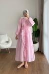 Kumru Fırfırlı Elbise Pembe