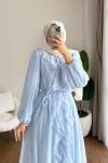 Kumru Fırfırlı Elbise Mavi