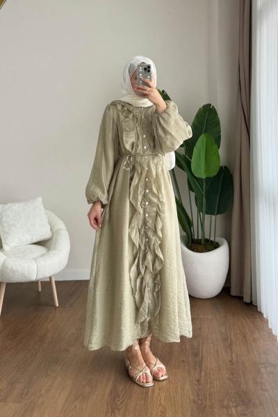 Kumru Fırfırlı Elbise Yeşil