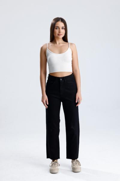 Kesik Paça Likralı Jean Siyah