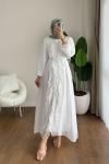 Kumru Fırfırlı Elbise Ekru