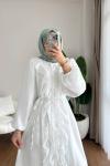 Kumru Fırfırlı Elbise Ekru