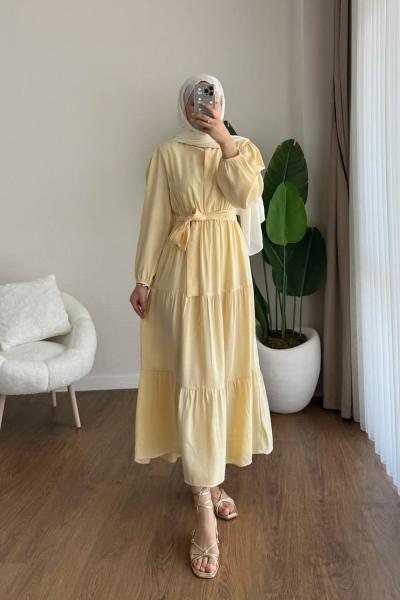 Parçalı Modal Elbise Sarı