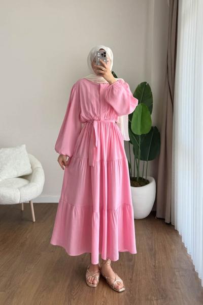 Parçalı Modal Elbise Pembe