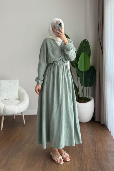 Dora Müslin Elbise  Yeşil