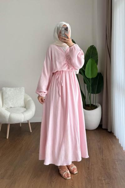 Dora Müslin Elbise  Pembe