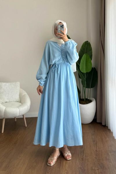 Dora Müslin Elbise  Mavi