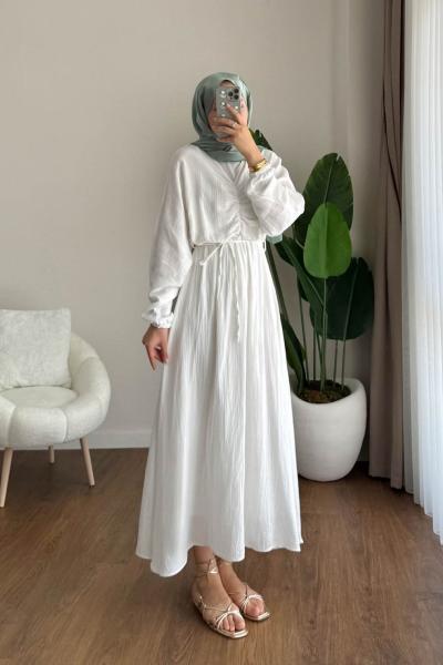 Dora Müslin Elbise  Beyaz