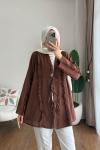 Keten Fırfırlı Tunik Kahverengi