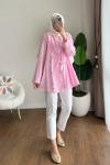 Keten Fırfırlı Tunik Pembe
