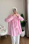 Keten Fırfırlı Tunik Pembe