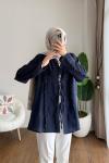 Keten Fırfırlı Tunik Lacivert