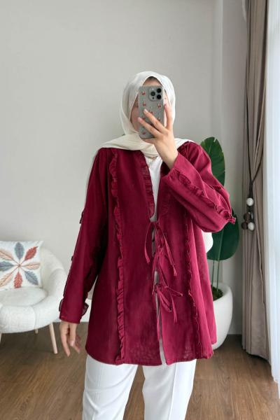 Keten Fırfırlı Tunik Bordo