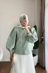 Balon Kol Kısa Gömlek  Yeşil