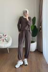 Şalvar Pantolonlu Süprem Takım Kahverengi