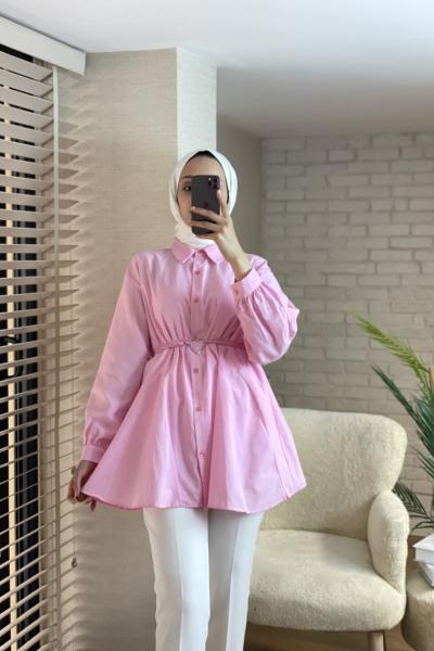 Kalp Kemerli Gömlek Pembe