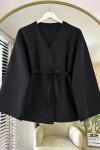 Kuşaklı Scuba Ceket Siyah