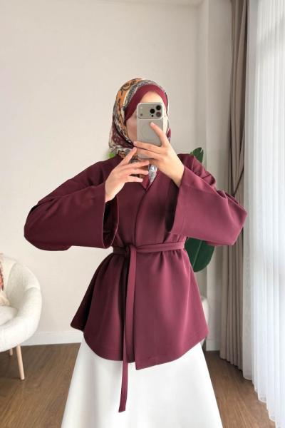 Kuşaklı Scuba Ceket Bordo