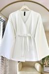 Kuşaklı Scuba Ceket Beyaz