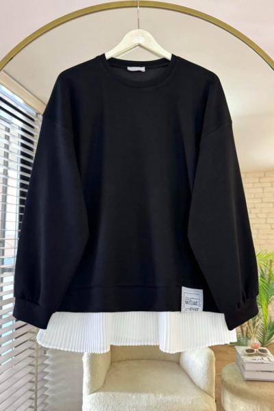 Eteği Piliseli Oversize Tunik  Siyah