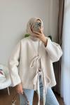 Önü Bağcıklı Kaşmir Ceket Krem