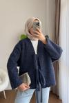 Önü Bağcıklı Kaşmir Ceket Lacivert