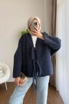Önü Bağcıklı Kaşmir Ceket Lacivert
