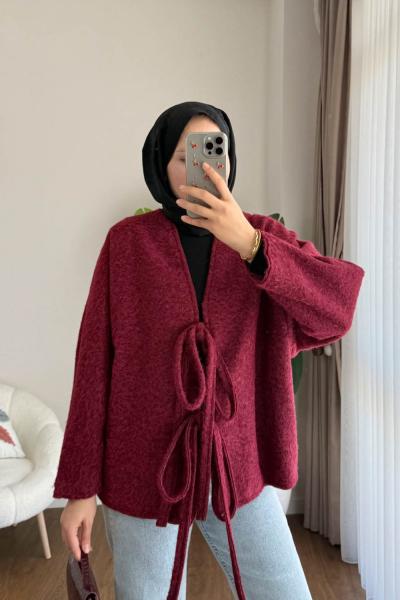 Önü Bağcıklı Kaşmir Ceket Bordo