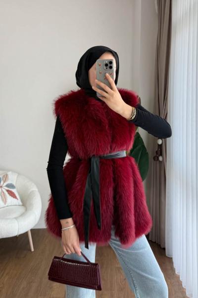 Lolita Peluş Yelek Bordo