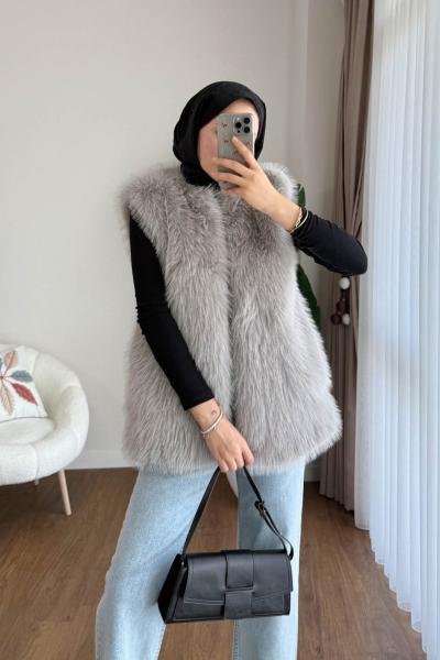 Lolita Peluş Yelek Gri