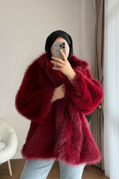 Lolita Kürk Ceket  Bordo