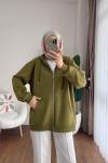 Oversize Fermuarlı Hırka Yeşil