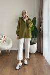 Oversize Fermuarlı Hırka Yeşil