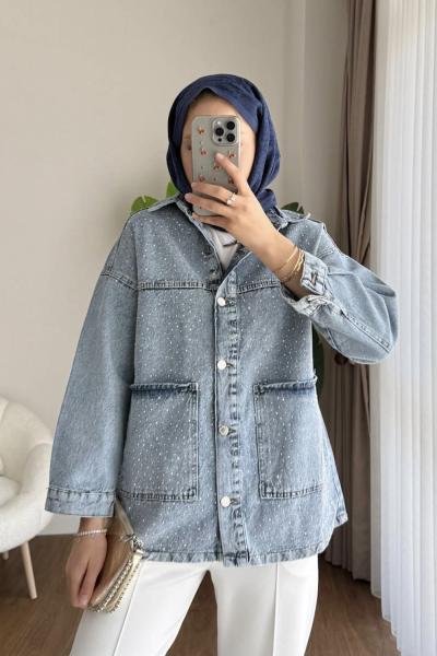 Taş Baskılı Kot Ceket Kar Yıkama