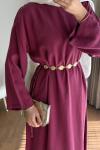 Beli Zincirli Tensel Elbise Bordo