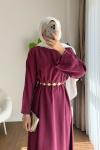 Beli Zincirli Tensel Elbise Bordo
