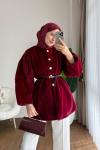 Düğmeli Tay Tüyü Ceket Bordo