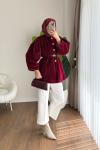 Düğmeli Tay Tüyü Ceket Bordo