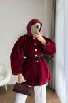 Düğmeli Tay Tüyü Ceket Bordo