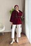 Düğmeli Tay Tüyü Ceket Bordo