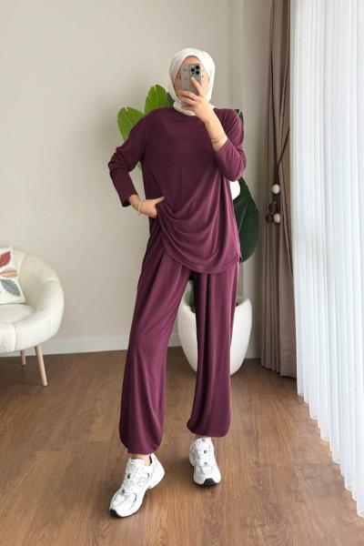 Şalvar Pantolonlu Süprem Takım Mürdüm