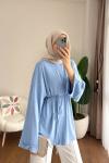 Bisiklet Yaka Yırtmaçlı Tunik Mavi