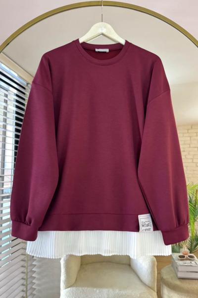 Eteği Piliseli Oversize Tunik  Bordo
