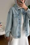 Taş Detaylı Kot Ceket Mavi